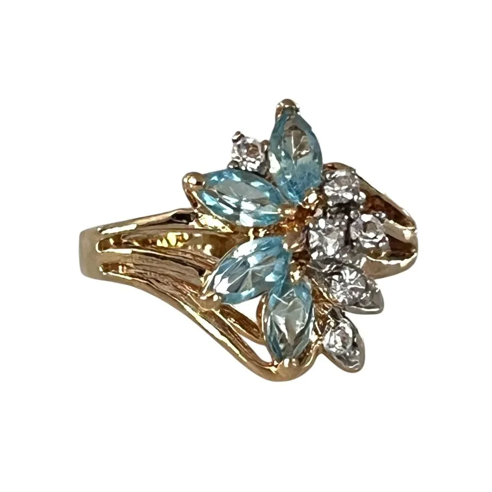 Vintage 1980s Uncas Crystal Cluster Ring Size 6 14KTGE Gold Plate - 14E